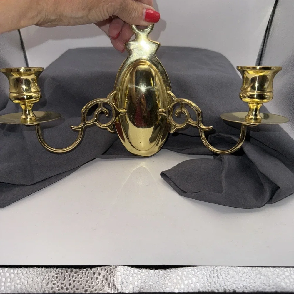 Vintage Bronze Brass Two Arm Candle Wall Sconces Double Candle Holder.